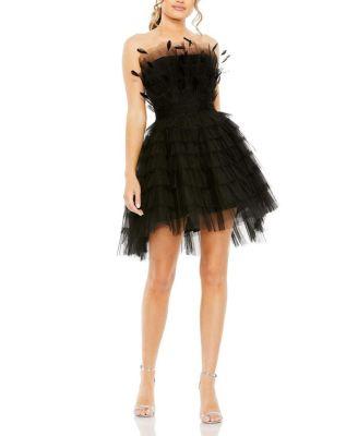 Feathered Strapless Tulle Fit and Flare Dress by MAC DUGGAL