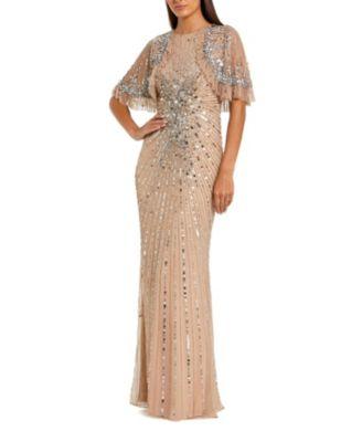 Fitted Beaded Mesh Gown With Capelet by MAC DUGGAL