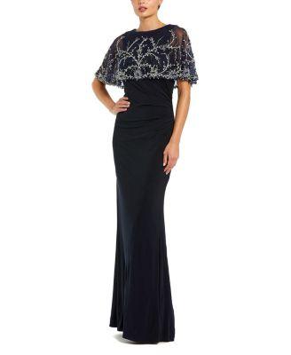 Fitted Jersey Gown with Embellished Cape by MAC DUGGAL