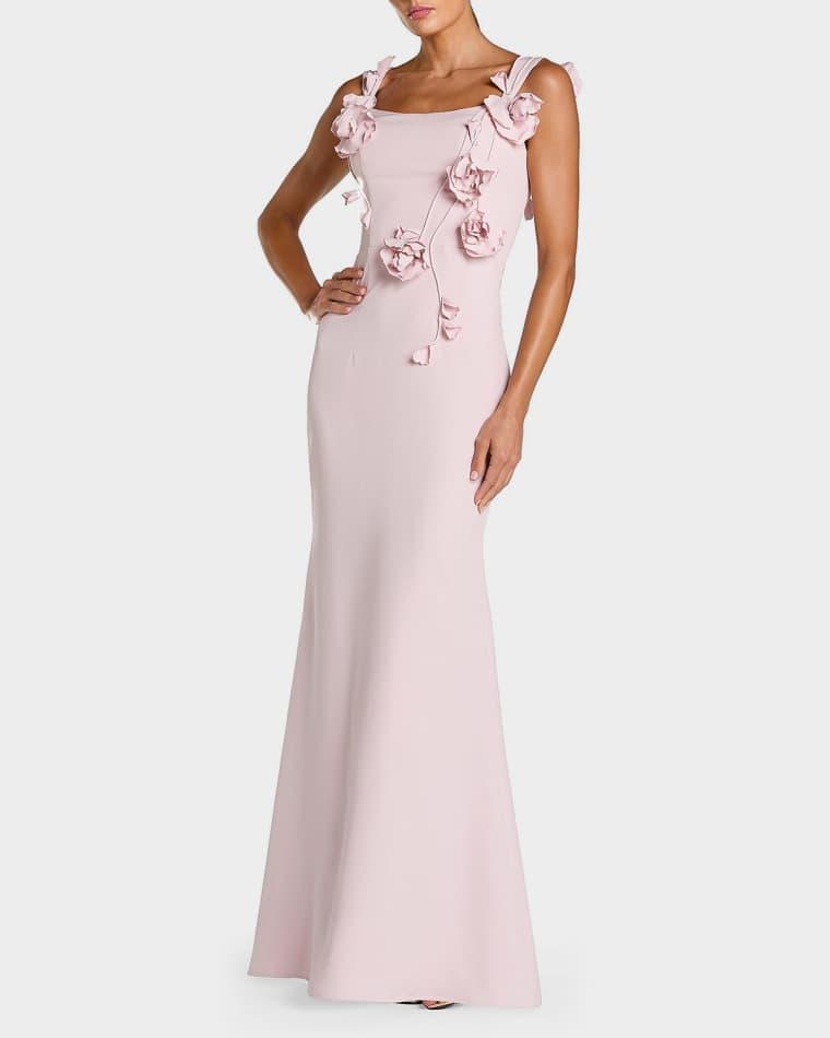Floral-Appliqué Square-Neck Column Gown by MAC DUGGAL