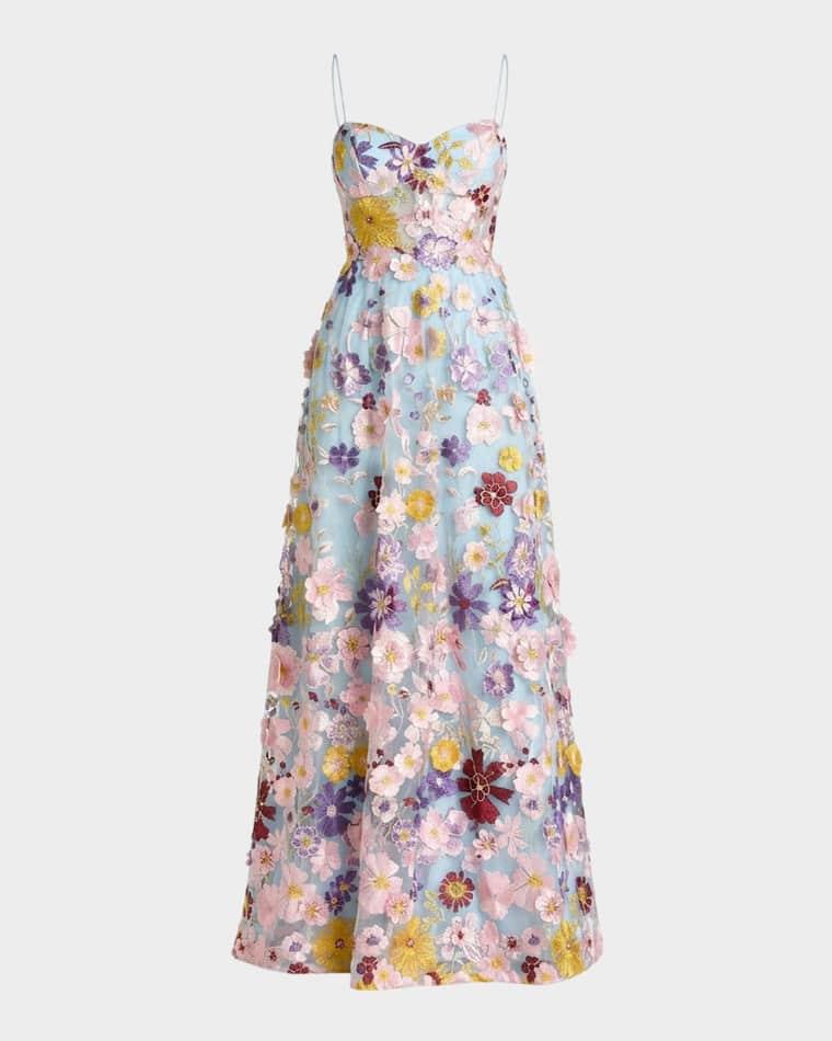Floral Applique A-Line Bustier Gown by MAC DUGGAL