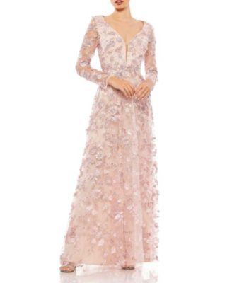Floral Applique Long Sleeve Illusion Gown by MAC DUGGAL