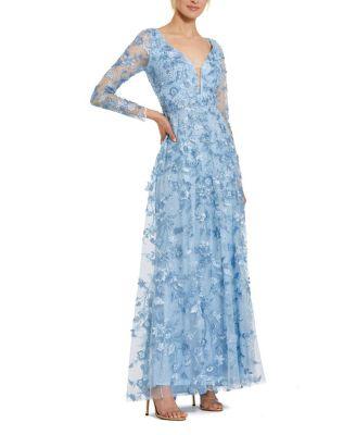 Floral Applique Long Sleeve Illusion Gown by MAC DUGGAL