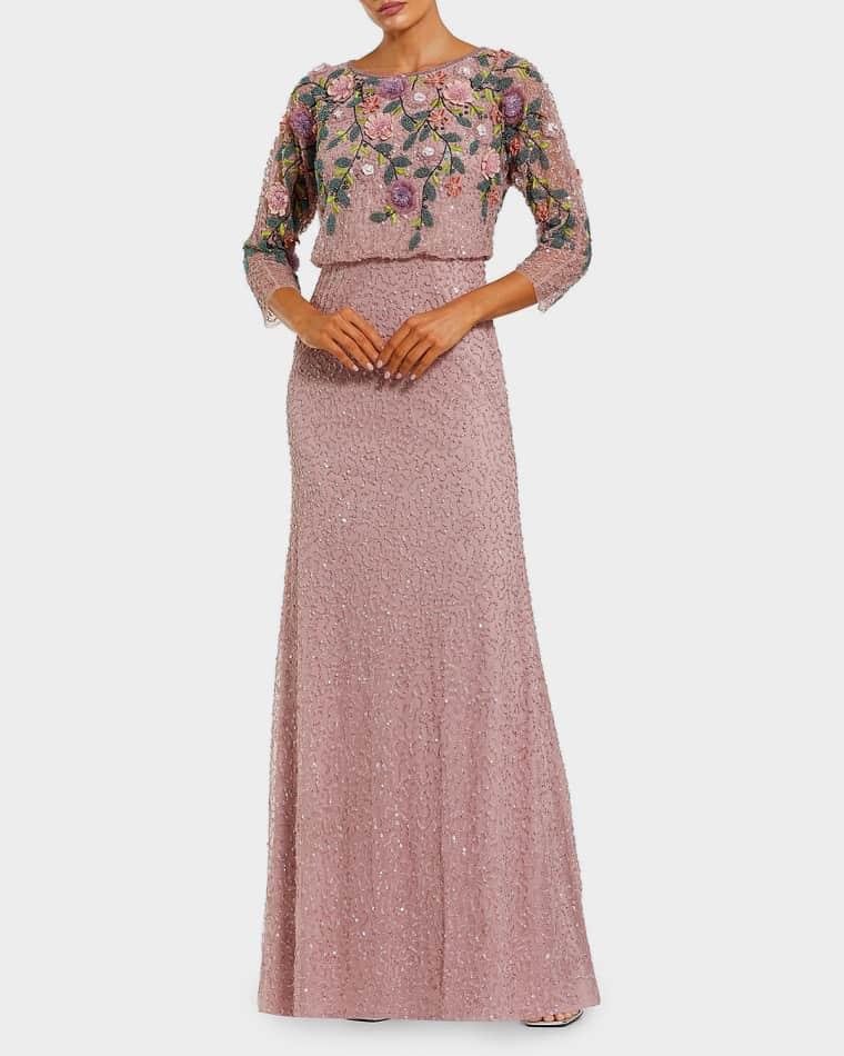Floral Beaded Mesh Gown by MAC DUGGAL