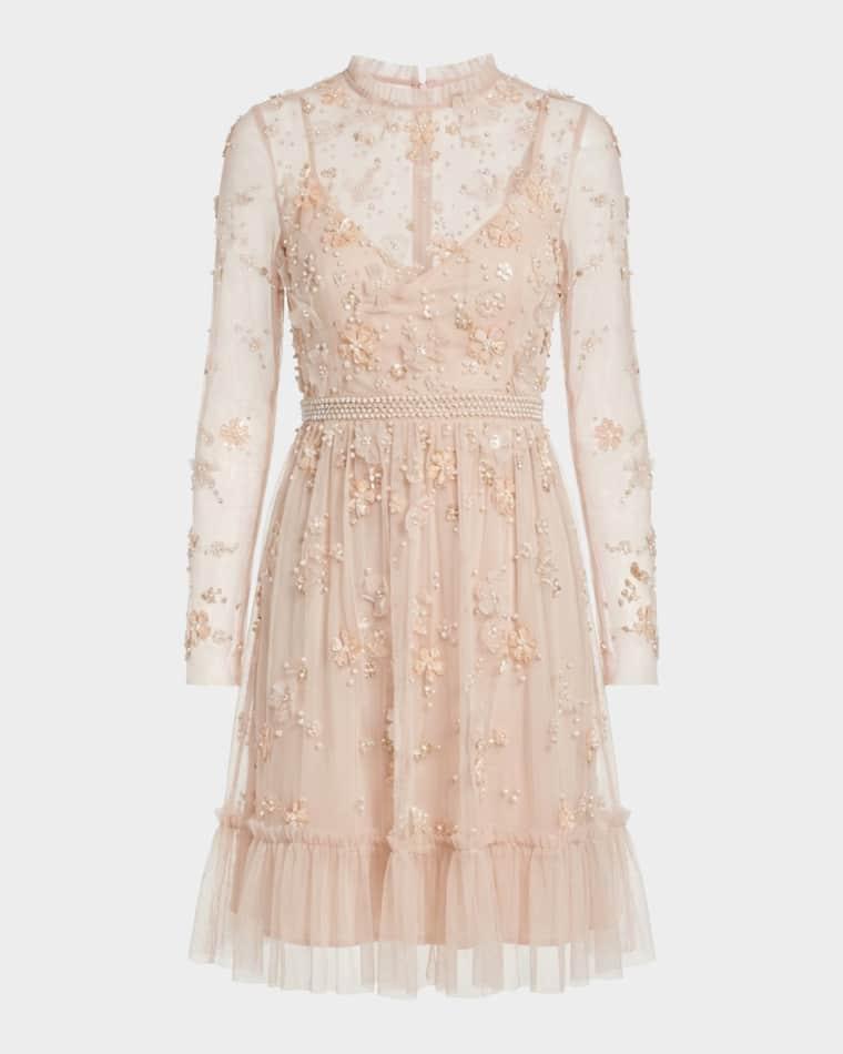 Floral Beaded Tulle Mini Dress by MAC DUGGAL