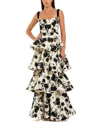 Floral Boucle Tiered Ruffle Gown by MAC DUGGAL