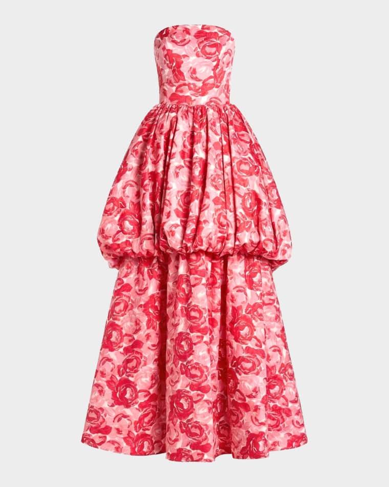 Floral Brocade Bubble Hem Strapless Gown by MAC DUGGAL