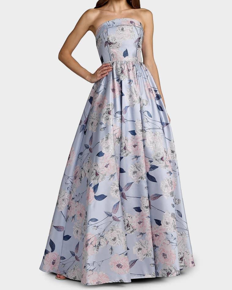 Floral Brocade Strapless Ball Gown by MAC DUGGAL
