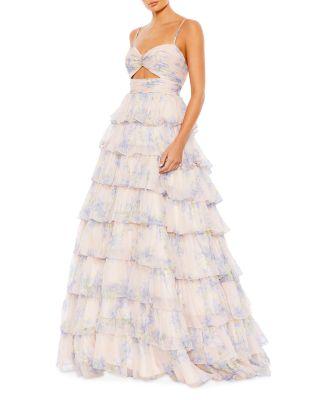 Floral Cut Out Ruffle Layered Gown by MAC DUGGAL