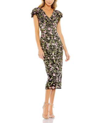 Floral Embellished Flutter Cap Sleeve Dress by MAC DUGGAL