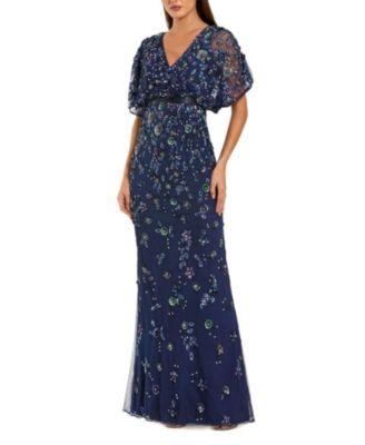 Floral Embellished Short Sleeve Blouson Gown by MAC DUGGAL