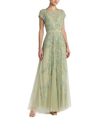Floral Embellished Short Sleeve Mesh Gown by MAC DUGGAL