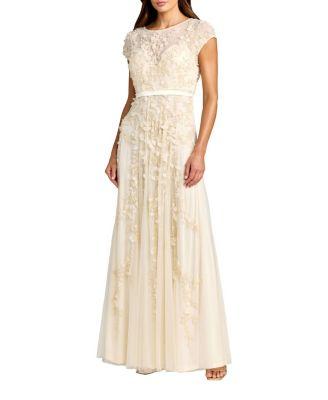Floral Embellished Short Sleeve Mesh Gown by MAC DUGGAL