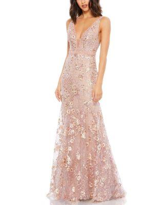 Floral Embellished Sleeveless Plunge Neck Gown by MAC DUGGAL