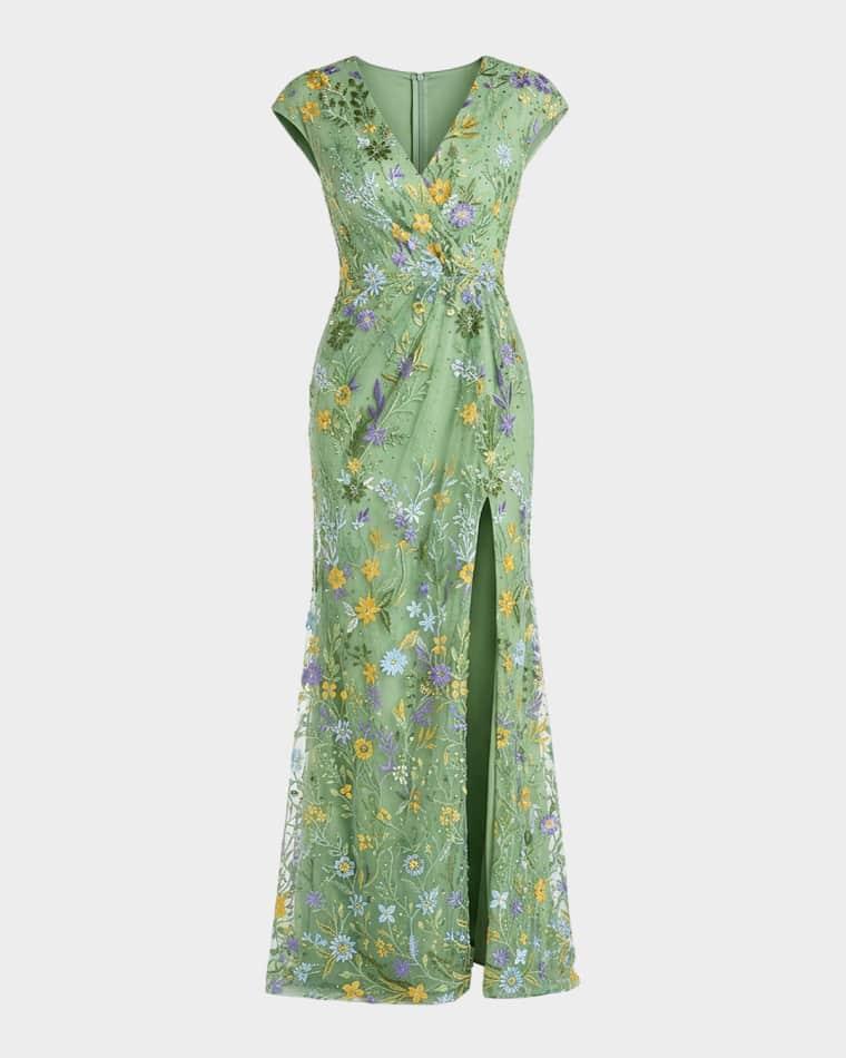 Floral-Embroidered Column Gown by MAC DUGGAL