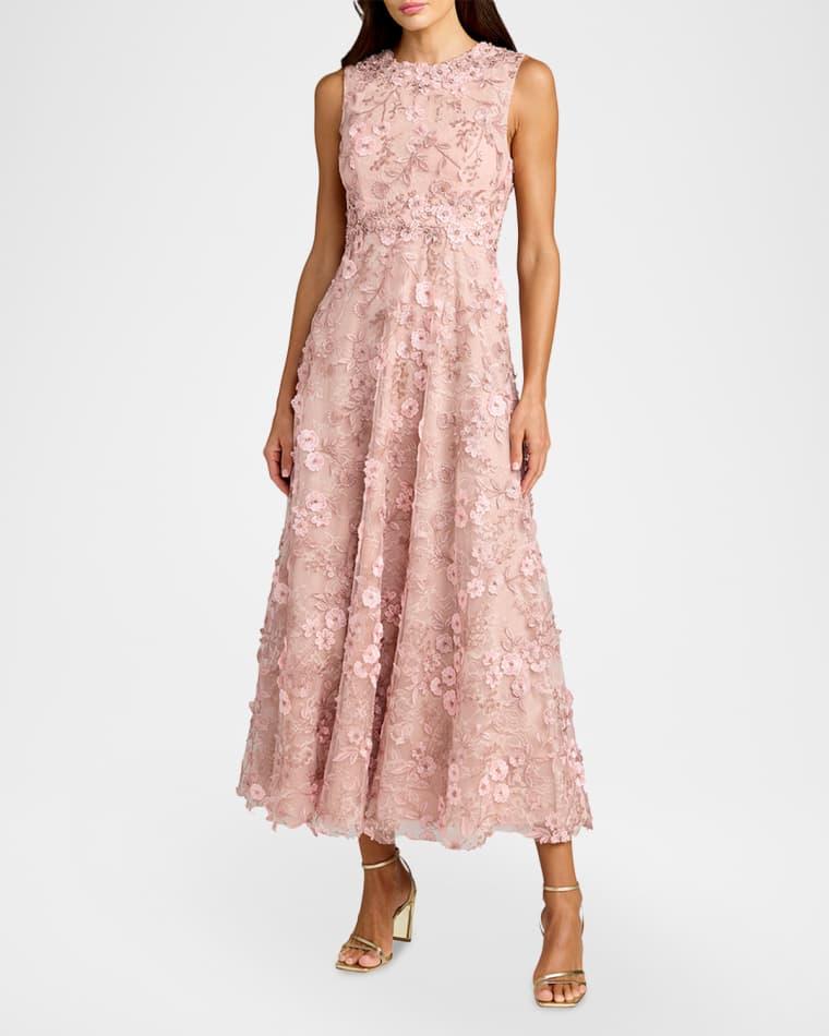 Floral-Embroidered Sleeveless Midi Dress by MAC DUGGAL