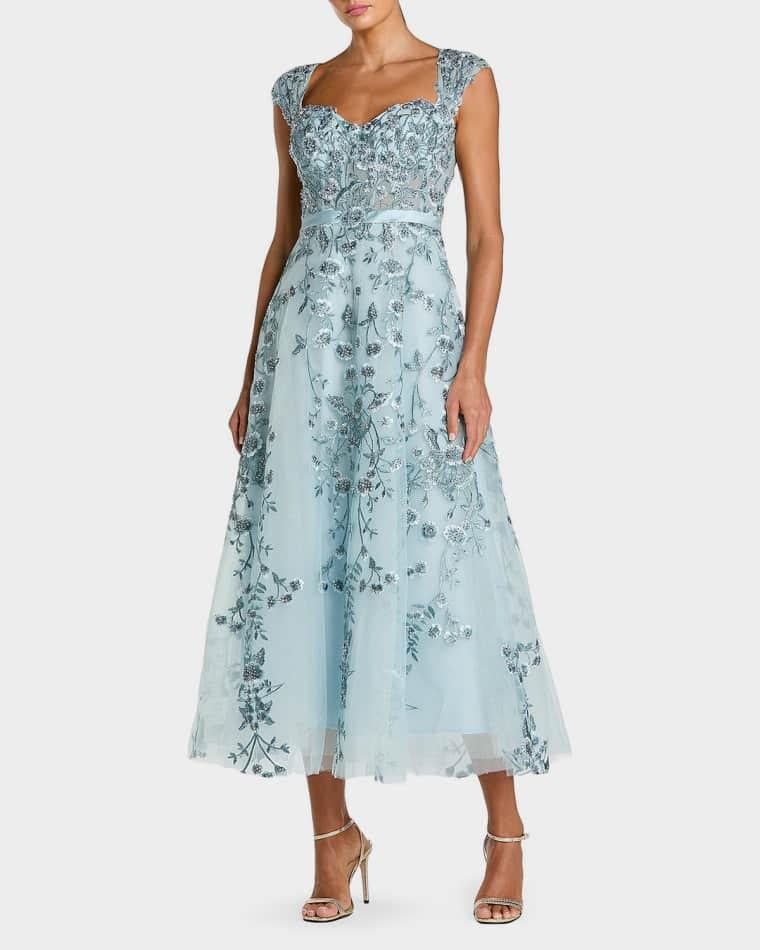 Floral-Embroidered Sweetheart Gown by MAC DUGGAL