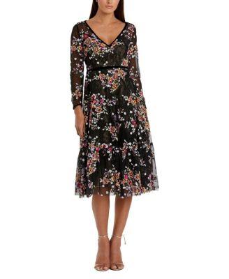 Floral Embroidered Tea Length Dress by MAC DUGGAL