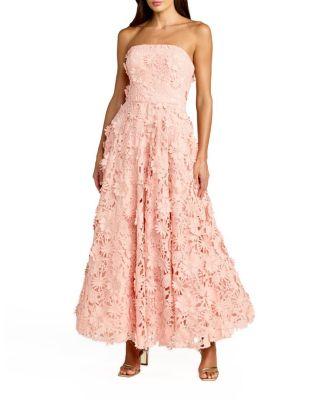 Floral Lace Strapless A Line Midi Dress by MAC DUGGAL