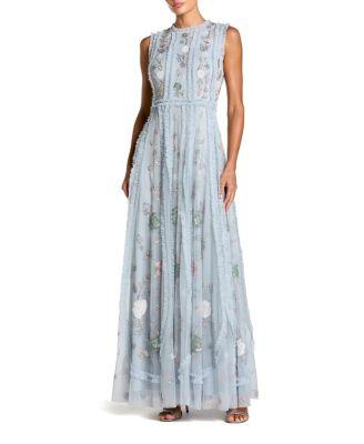 Floral Mesh Sleeveless A-line Micro Ruffle Gown by MAC DUGGAL