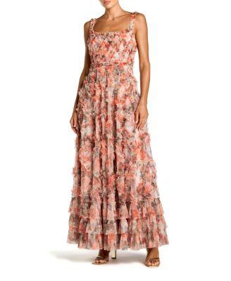 Floral Mesh Sleeveless Micro Ruffle A Line Gown by MAC DUGGAL