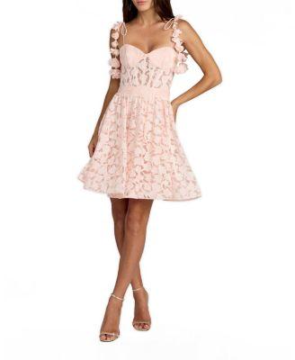 Floral Net Tie Strap Bustier Ruffle Mini Dress by MAC DUGGAL Floral Net Tie Strap Bustier Ruffle Mini Dress by MAC DUGGAL