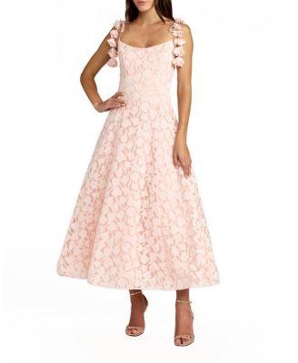 Floral Net Tie Strap Scoop Neck A Line Midi Dress by MAC DUGGAL