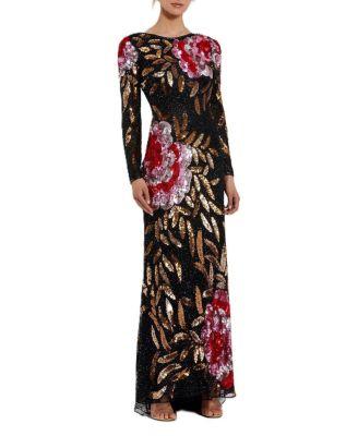 Floral Patter Sequin Long Sleeve Dress by MAC DUGGAL