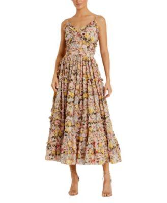 Floral Print Ruffle Tiered Midi Dress by MAC DUGGAL