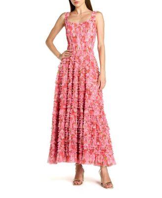 Floral Printed Ruffle Maxi Dress by MAC DUGGAL