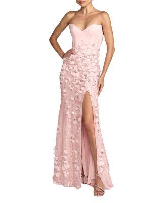 Floral Satin Strapless Sweetheart Gown with Slit by MAC DUGGAL