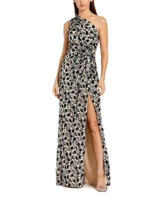 Floral Sequin One Shoulder Column Gown With Slit by MAC DUGGAL