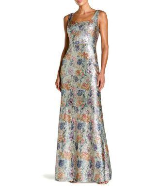 Floral Sequin Sleeveless Square Neck Fitted Gown by MAC DUGGAL