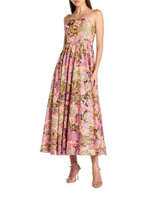 Floral Sequin Strapless A Line Midi Dress by MAC DUGGAL