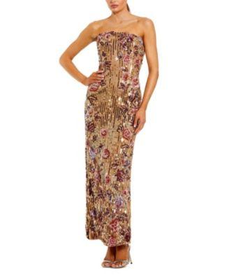 Floral Sequin Strapless Column Ankle Dress by MAC DUGGAL