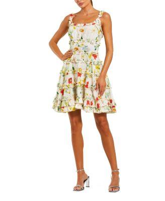 Floral Square Neck Ruffle Mini Dress by MAC DUGGAL
