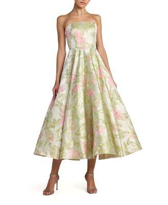 Floral Strapless A-Line Midi Dress by MAC DUGGAL