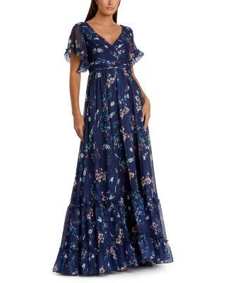 Flounce Sleeve Floral Maxi Dress by MAC DUGGAL