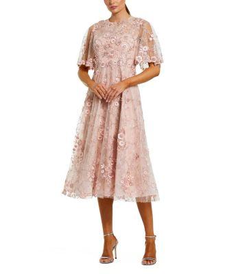 Flutter Sleeve Floral Embroidered Midi Dress by MAC DUGGAL