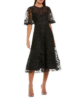 Flutter Sleeve Floral Embroidered Midi Dress by MAC DUGGAL