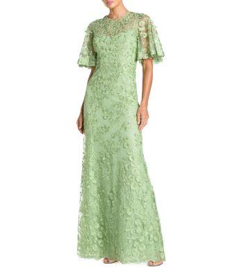 Flutter Sleeve Floral Embroidered Net Gown by MAC DUGGAL