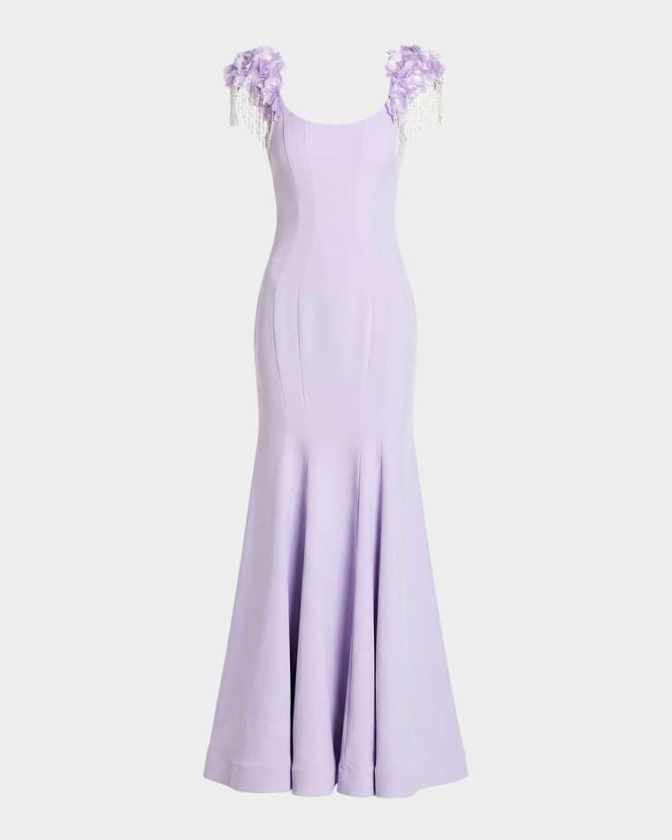 Fringe-Cap-Sleeve Trumpet Gown by MAC DUGGAL