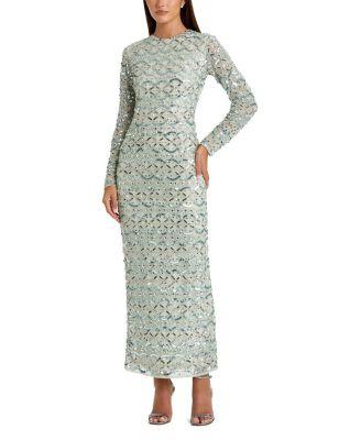 Geometric Embellished Long Sleeve Dress by MAC DUGGAL