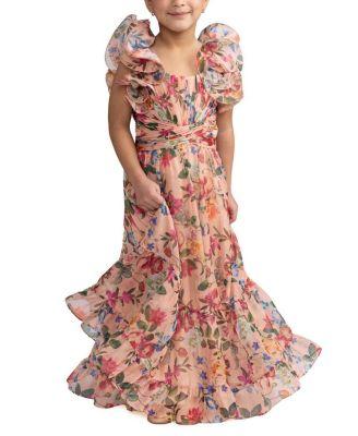 Girls' Floral Chiffon Ruffle Shoulder Dress - Little Kid by MAC DUGGAL