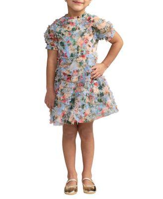 Girls' Floral Mesh Ruffle Puff Sleeve Dress - Little Kid by MAC DUGGAL