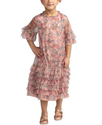 Girls' Floral Printed Short Sleeve Ruffle Dress - Little Kid by MAC DUGGAL
