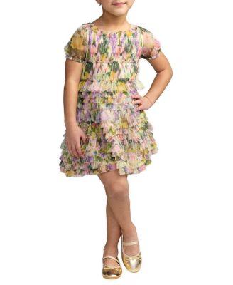 Girls' Floral Scoop Neck Ruffle Dress - Little Kid by MAC DUGGAL