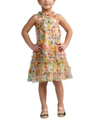 Girls' Mesh Floral Print A-Line Dress - Little Kid by MAC DUGGAL