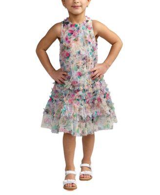 Girls' Mesh Floral Print A-Line Dress - Little Kid by MAC DUGGAL