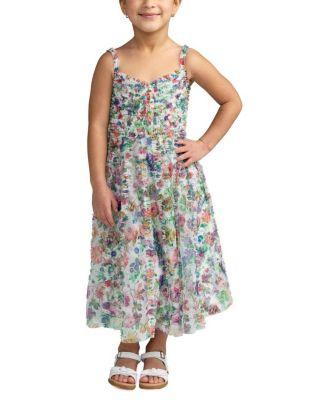 Girls' Mesh V-Neck Floral Print Mini Dress - Little Kid by MAC DUGGAL